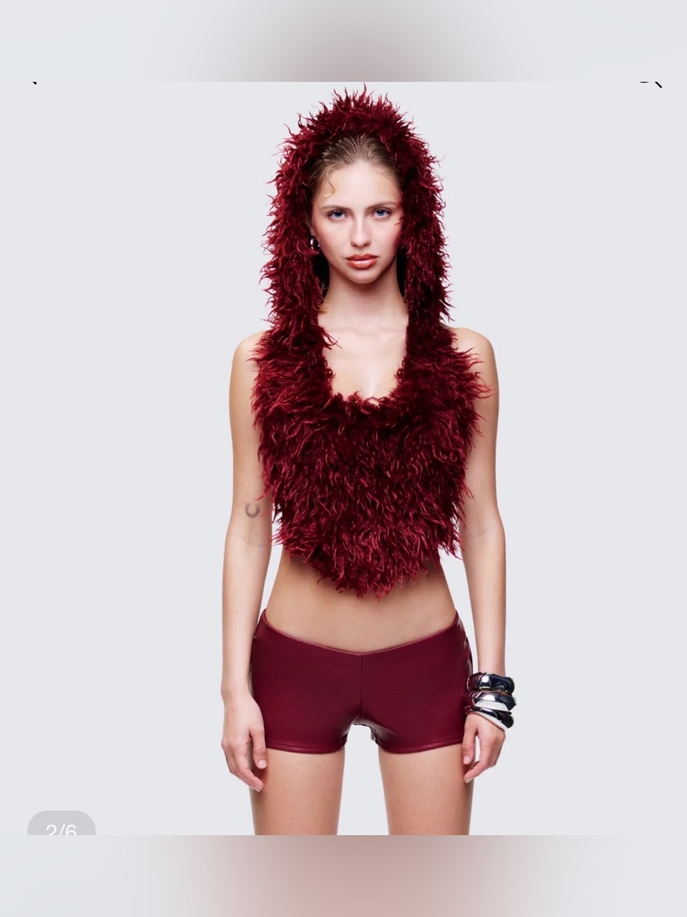 FINESSE Tamara Plum faux fur Backless Hooded fuzzy Top size XS NEW